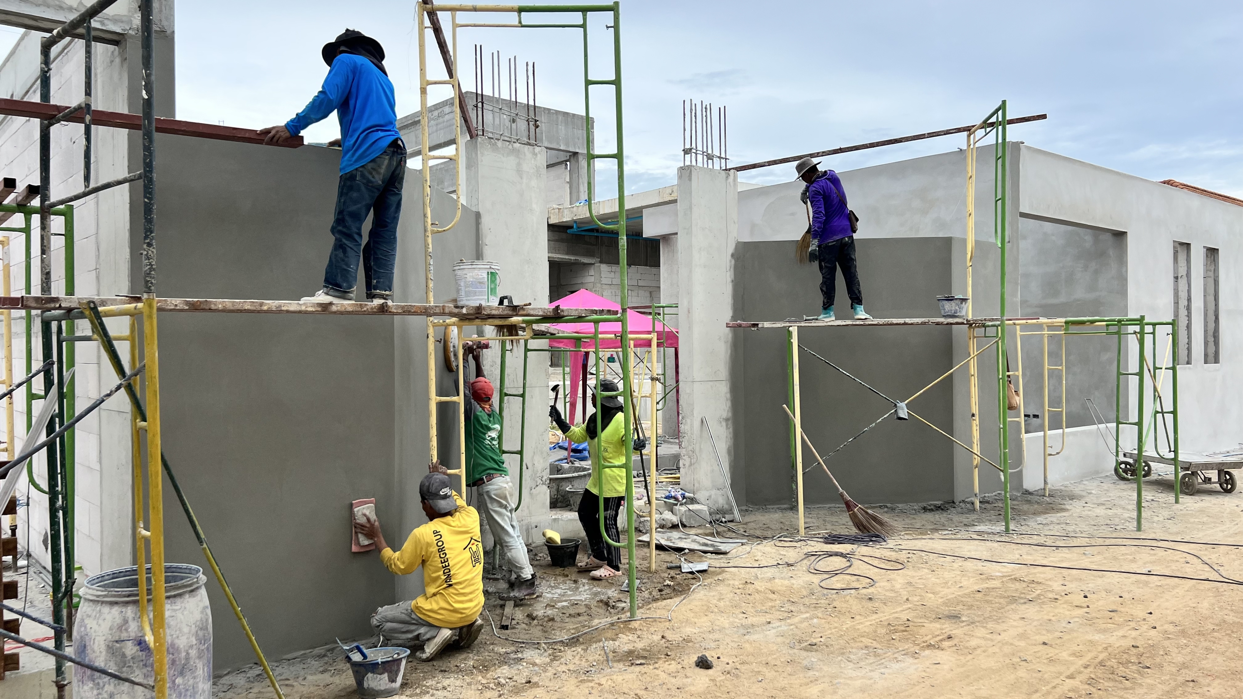 Plaster the shell buildings