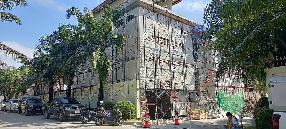 The installation of windows and limestone cladding is currently going on, January 13, 2023