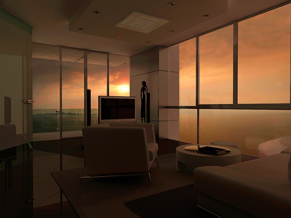 Render of a 2-bedroom unit in the Wong Amat Tower
